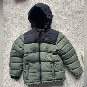 Eddie Bauer Olive and Black Hooded Puffer Jacket